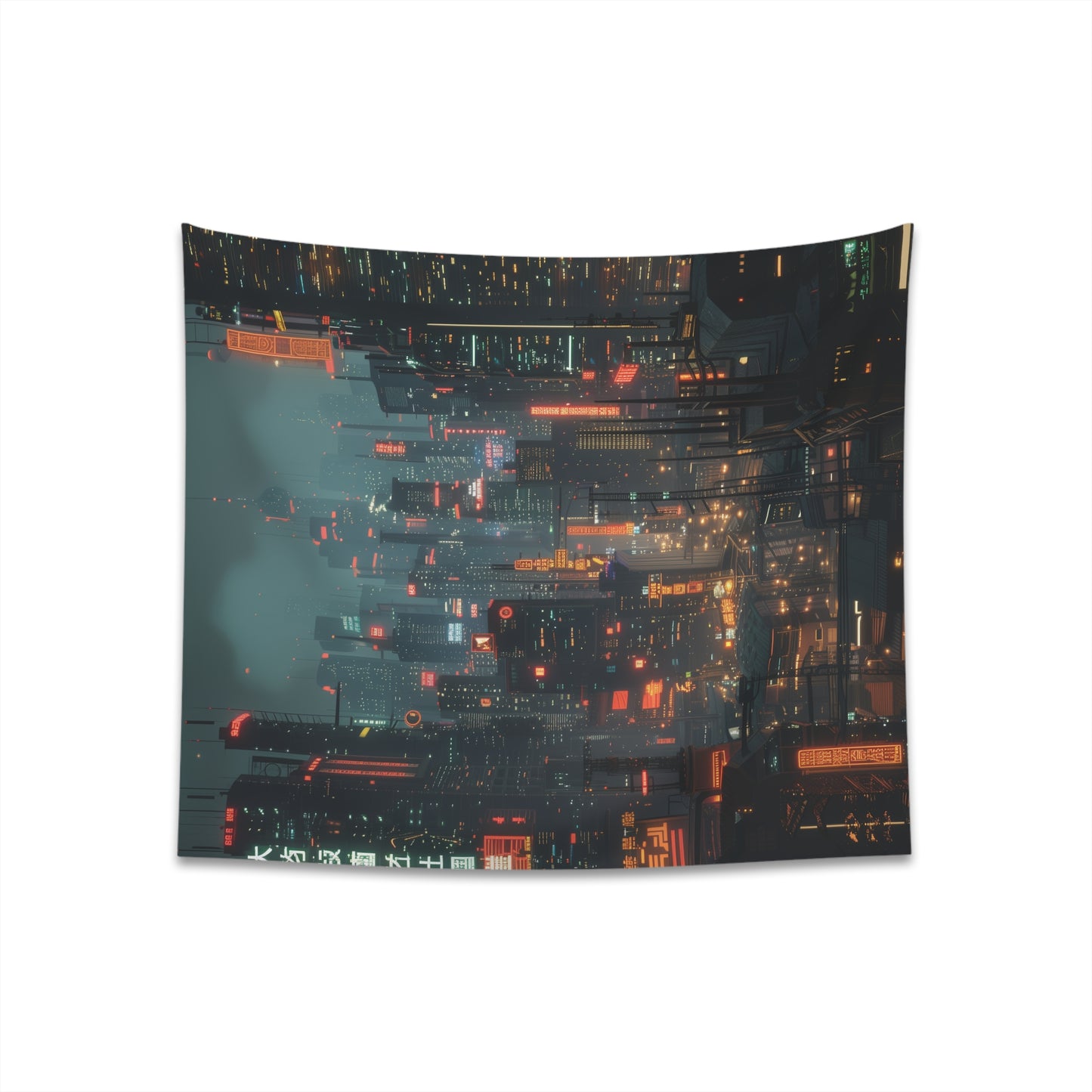 "Future City Cyberpunk Tapestry - High-Quality Dystopian Cityscape Wall Art - Perfect Gift Idea - Available in 34" x 40" and 57" x 57""