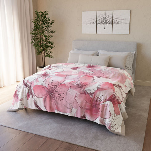 Pink & White Cherry Blossom Seamless Plush Fleece Throw Blanket - View 12 | Prints With Passion