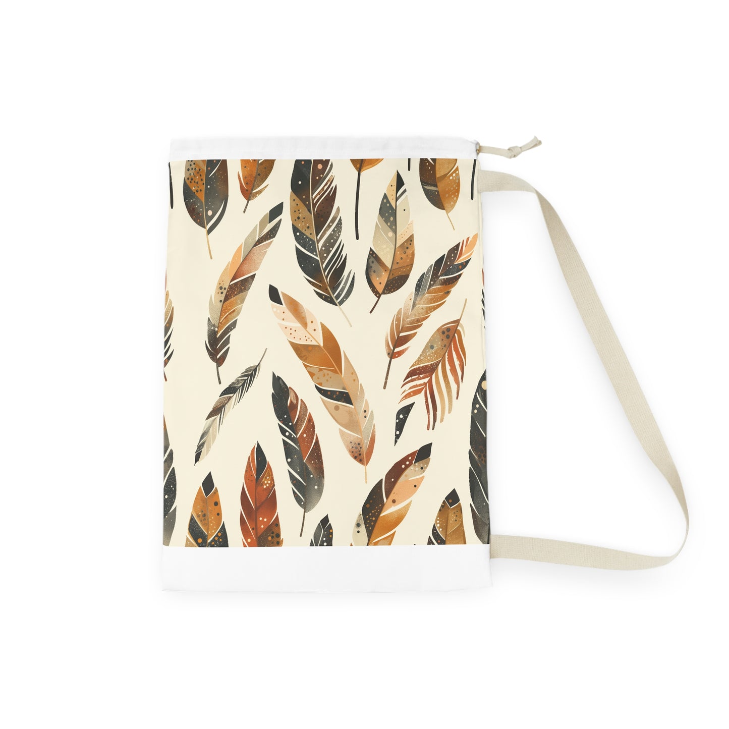 "Boho Feathers Laundry Bag - Stylish laundry bag with seamless feather pattern, practical and fashionable design"