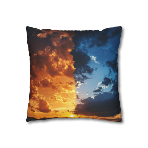 Sky Split into Day and Night Halves — 40×40 Cushion Cover — Double-Sided Back & Concealed Zip Detail