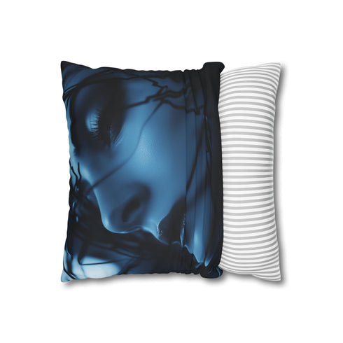 Cyber Siren Singing Through Wires — 40×40 Cushion Cover — Soft Brushed Fabric Texture Close-Up