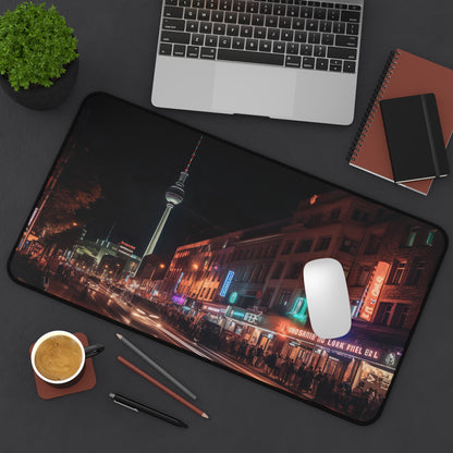 Berlin Night Desk Mat - Elevate your workspace with this urban chic desk accessory, featuring a cityscape under a starry sky. Ideal for modern offices.