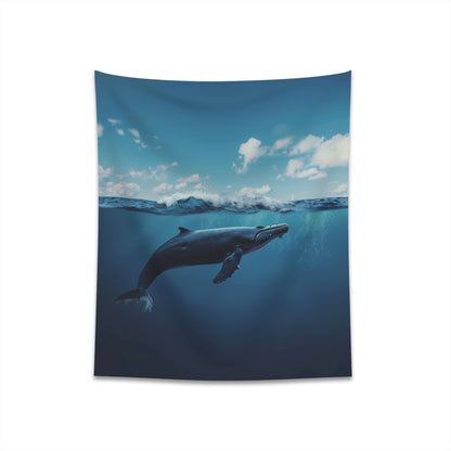 "Whale Song Minimalist Tapestry: Tranquil ocean design, high-quality material, great gift item | BenCPrints"