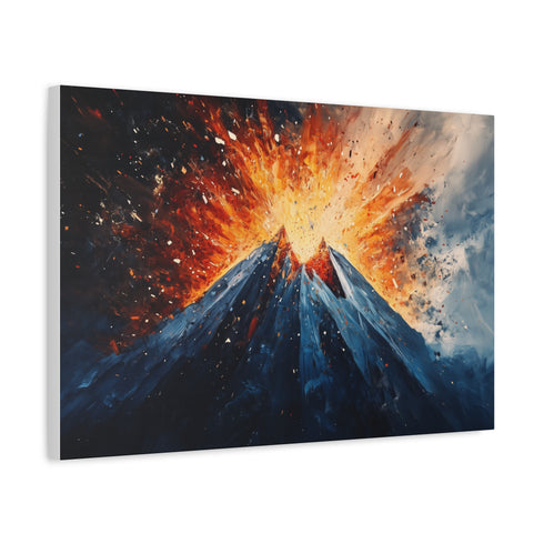 Geometric Volcano Erupting Light Shards — Canvas Wall Art — Side Profile & Stretched Corner Detail
