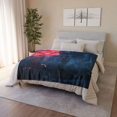 Neon Flower Blooming from Concrete — Plush Fleece Throw Blanket — Product Detail View 9