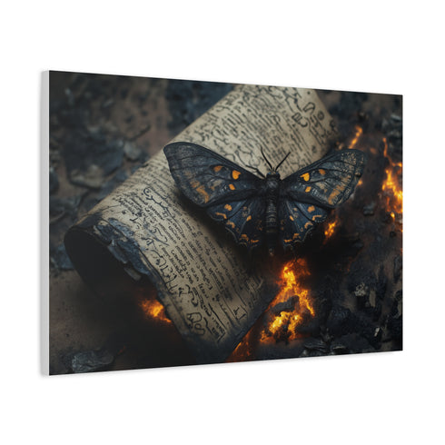 Lava Moth Resting on Burning Scroll — Canvas Wall Art — Product Detail View 6