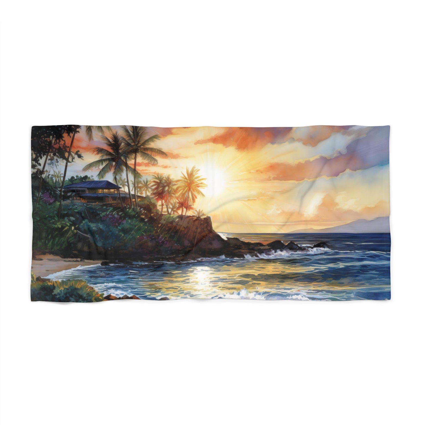 Experience the beauty of Hawaii with our Hawaiian Paradise Beach Towel featuring stunning beach scenes and vibrant colors inspired by Kauai helicopter tours. Perfect for a day at the beach or a relaxing getaway