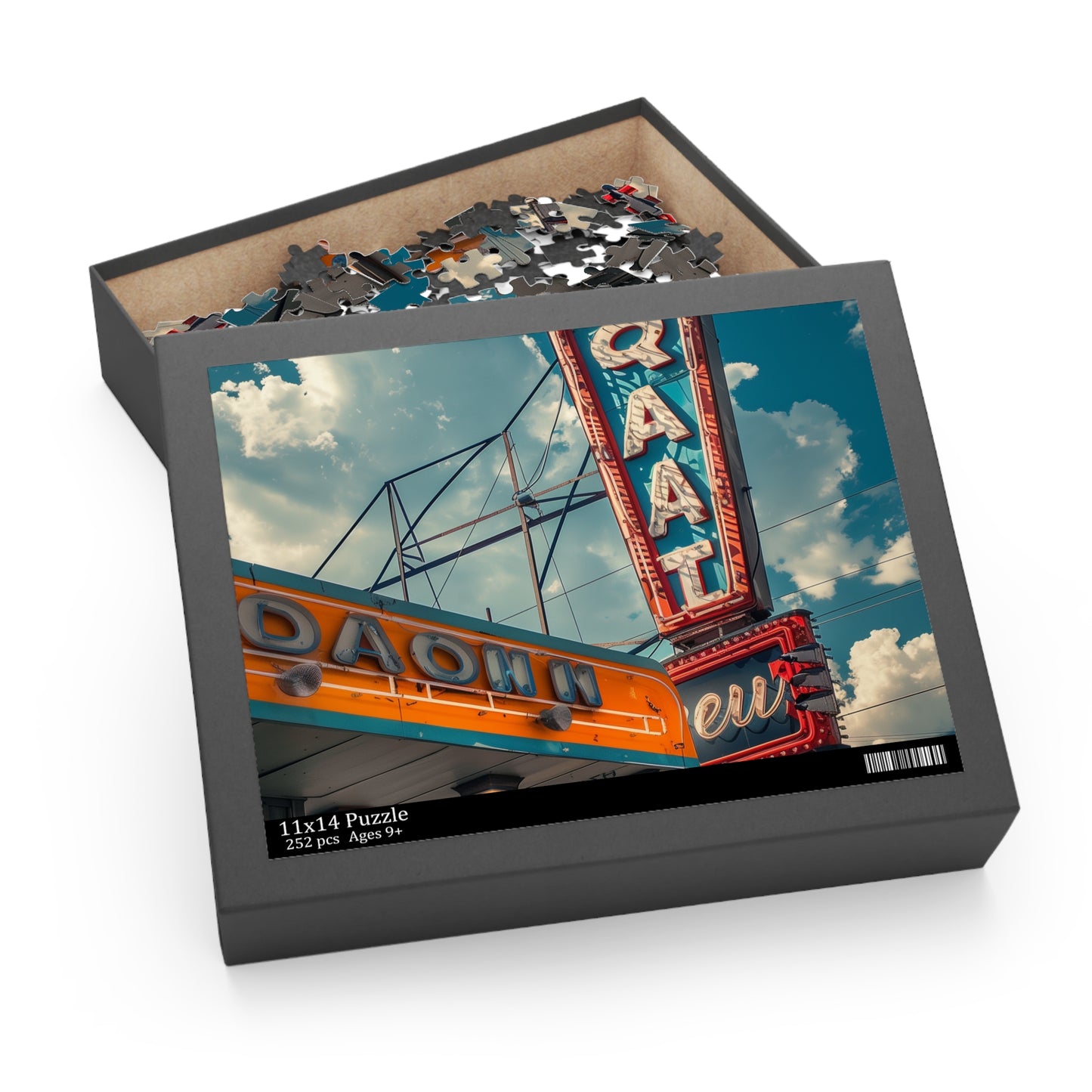 "Vibrant Retro Diner Sign Jigsaw Puzzle with Classic 1950s Design for Vintage Lovers"