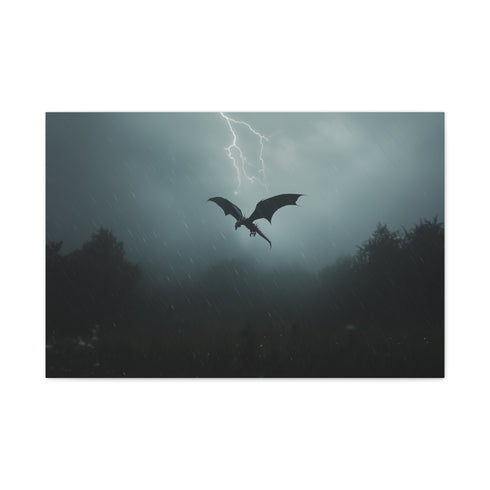 Lightning Dragon Flying Through Storm — Canvas Wall Art — Living Room Wall Lifestyle View