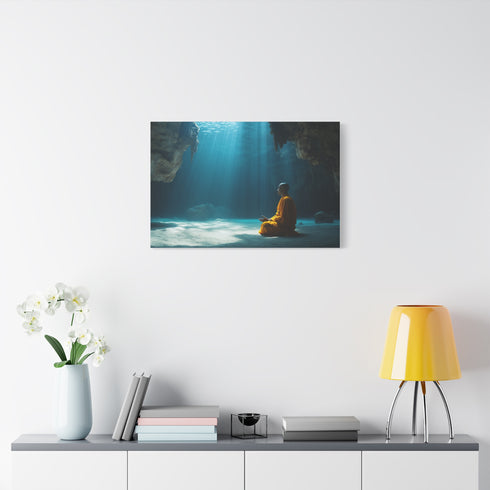 Monk Meditating in Underwater Cave — Canvas Wall Art — Product Detail View 7