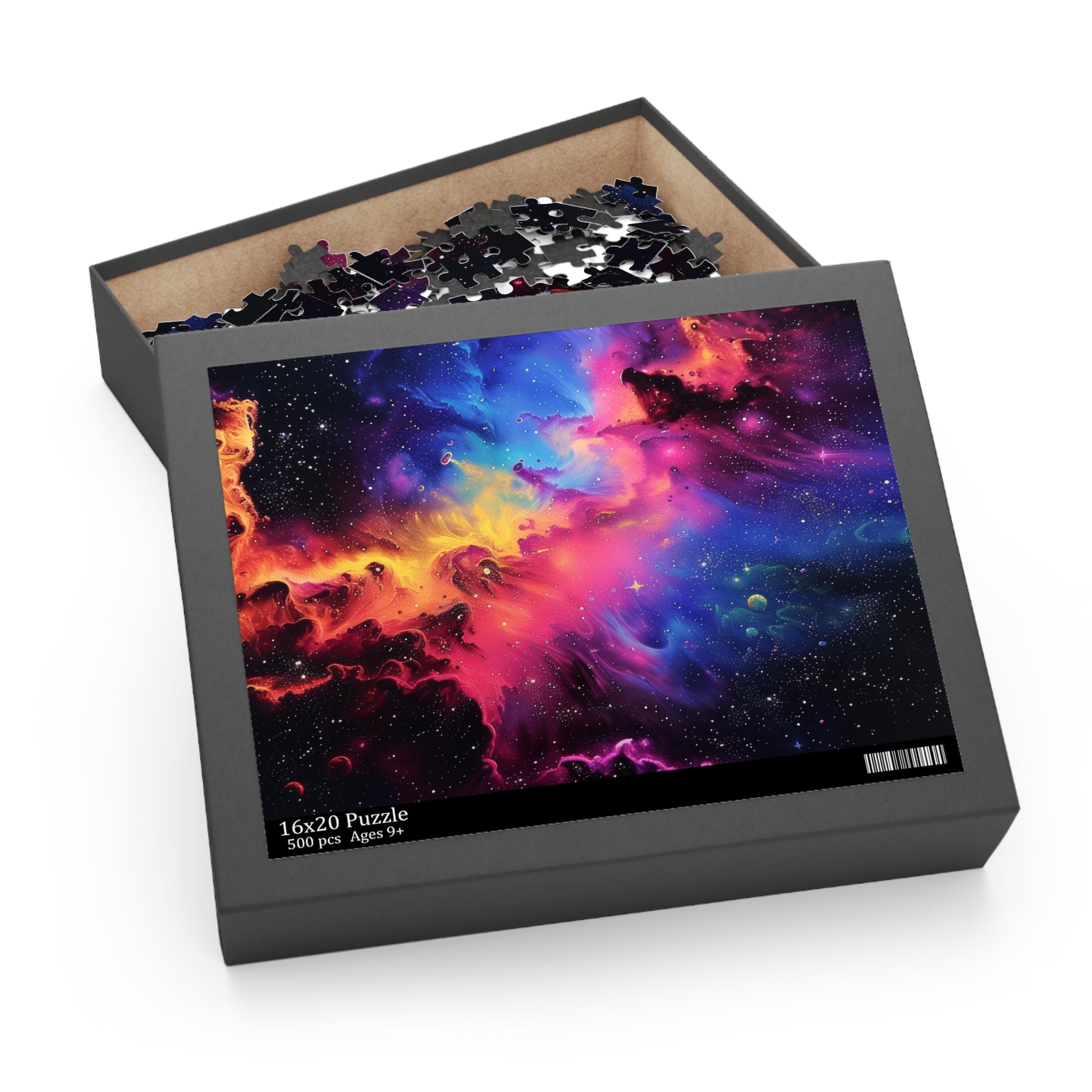 Neon Space Galaxy Jigsaw Puzzle - Vibrant colors and intricate details showcase a captivating space galaxy scene. Perfect for space lovers!