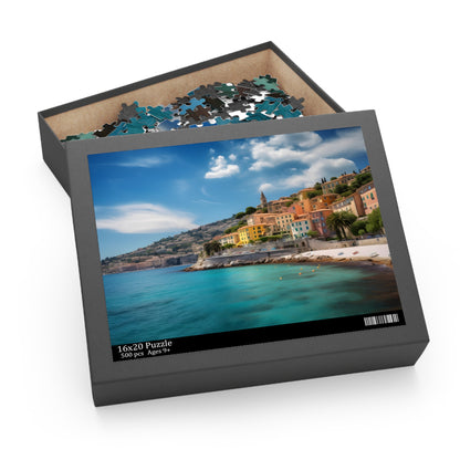 French Riviera jigsaw puzzle featuring vibrant coastline and charming villages for travel lovers