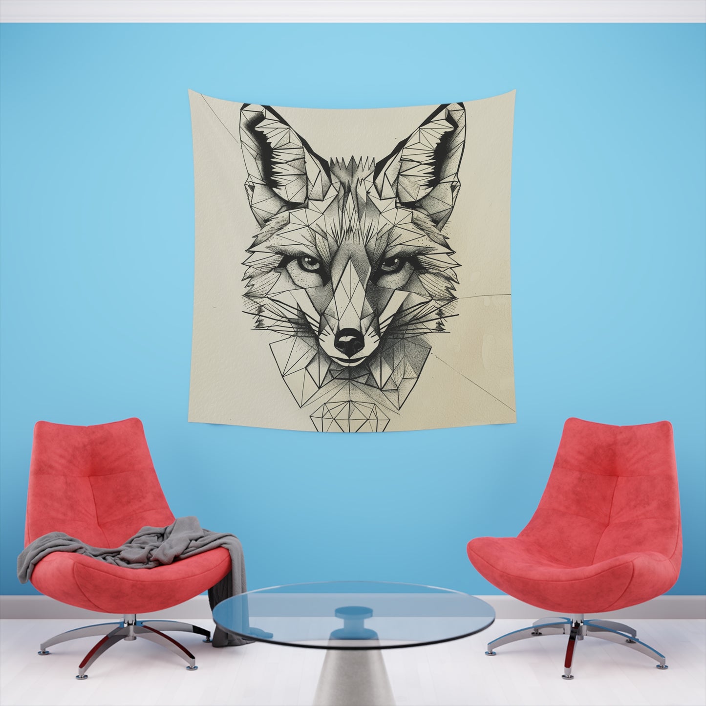 "Angular Fox Tapestry: Modern Geometric Design with Wild Charm | High-Quality Material | Perfect Gift | 34" × 40" or 57" × 57""