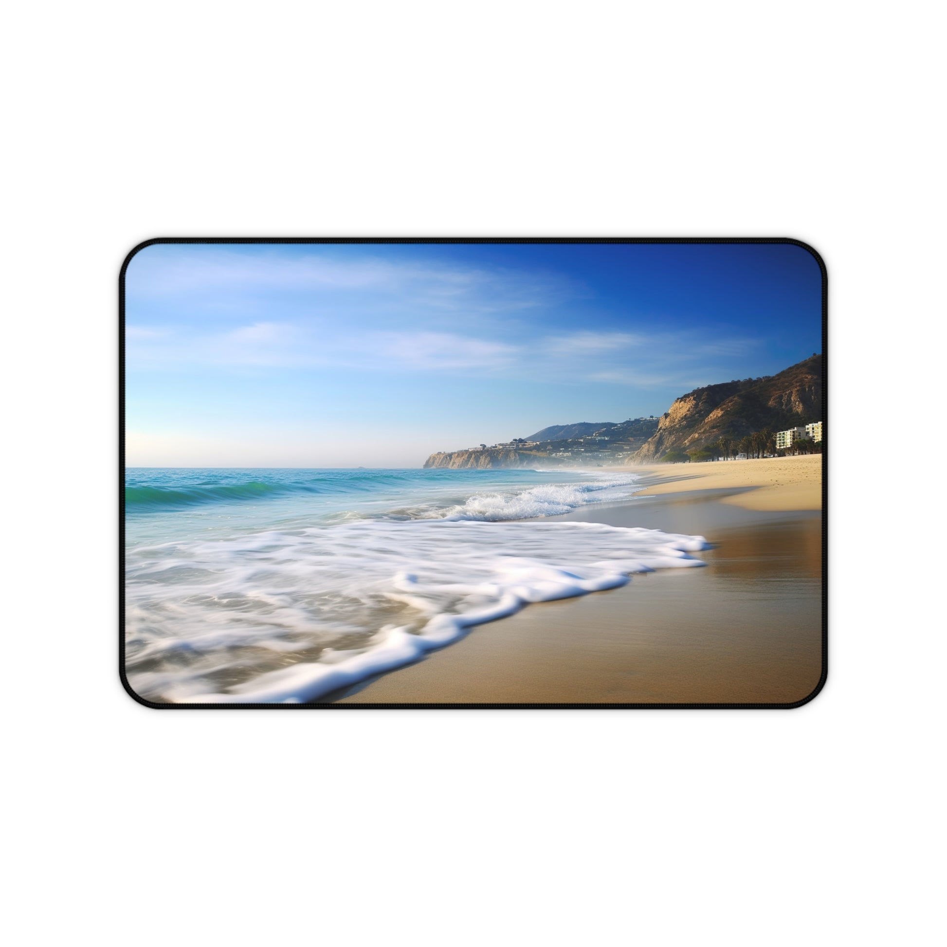 Transform your workspace with Malibu Beach Desk Mat - coastal charm for your home office.