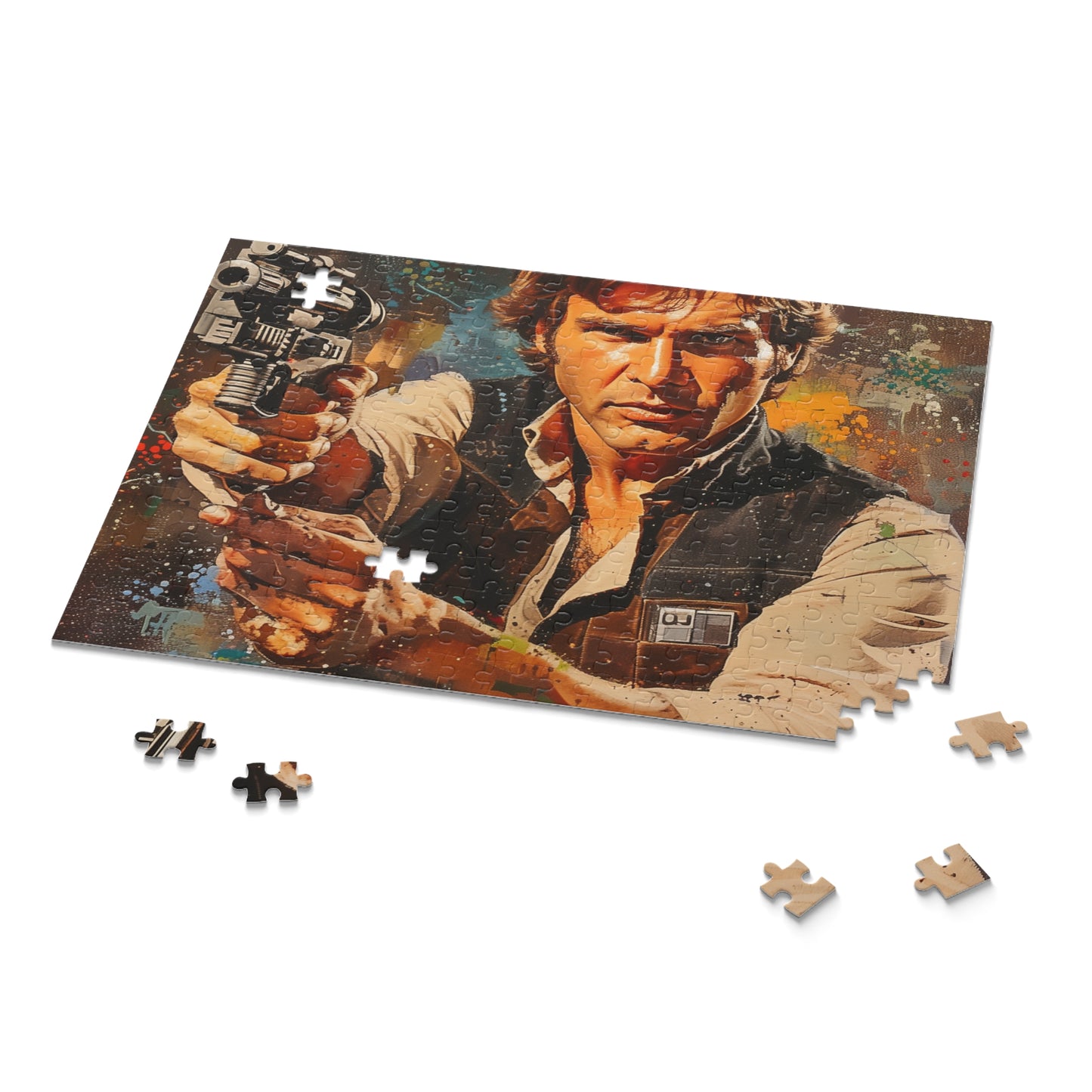 "Star Wars Han Solo jigsaw puzzle with iconic scenes, perfect for fans of the galaxy far, far away"