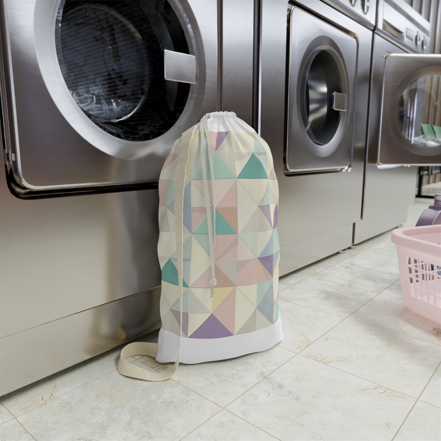 "Stylish Pastel Geo Laundry Bag for Organized Laundry Routine"