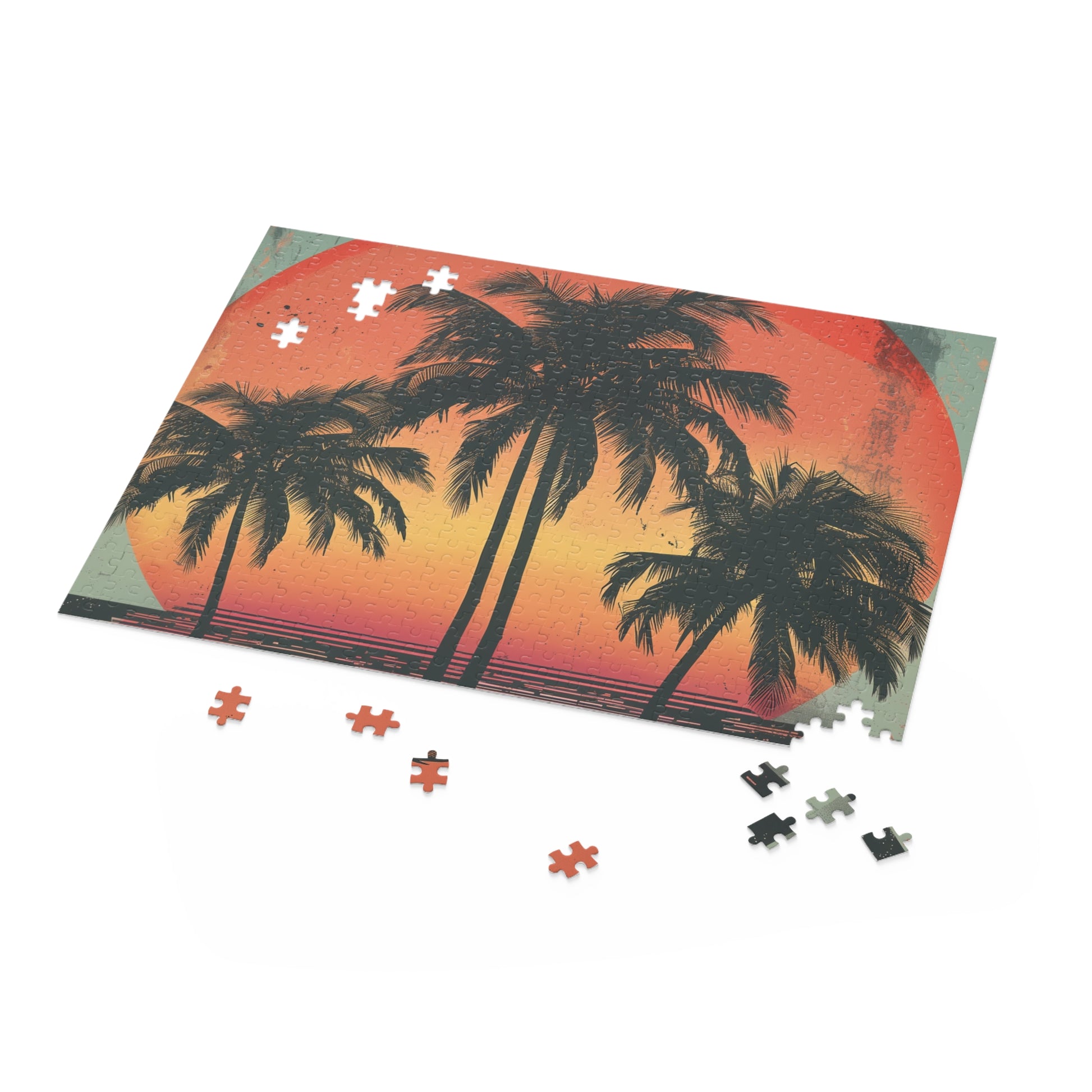 Tropical Palm Tree Paradise Sunset Jigsaw Puzzle for Relaxation