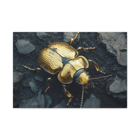 Golden Beetle Crawling on Obsidian Floor — Canvas Wall Art — Front Gallery-Wrapped Canvas View