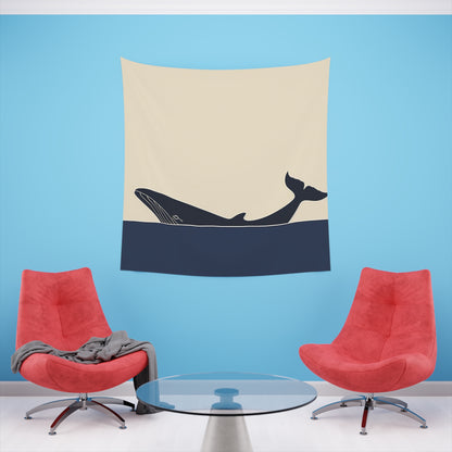 Ocean Wanderer: A Minimalist Whale Tapestry | Wall Tapestry | All Over Print, AOP, Decor, Halloween, Home & Living, Home Decor, Indoor, Spring Essentials, Sublimation, Tapestry | Prints with Passion