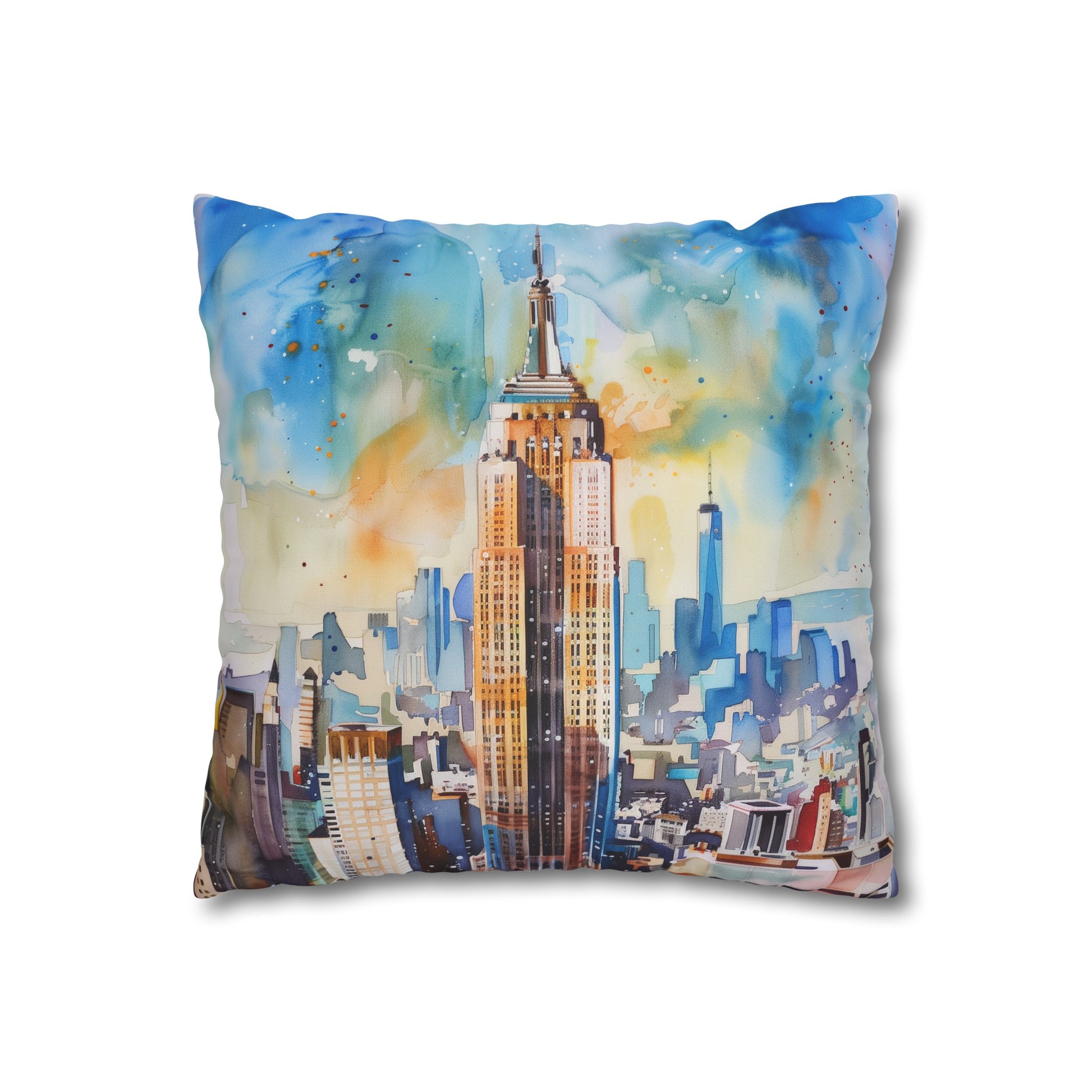 "Empire State Watercolor Dreams Pillowcase - High-quality & stylish NYC-themed pillowcase"