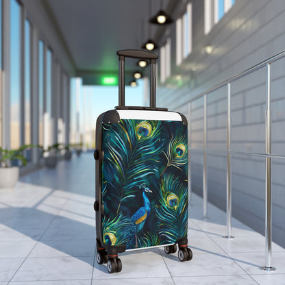 Vibrant Blue Peacock Feathers Suitcase