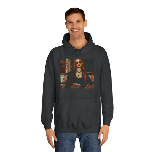 90s Retro Grunge Abstract Texture — Heavyweight Graphic Hoodie — Model Streetwear Fit View