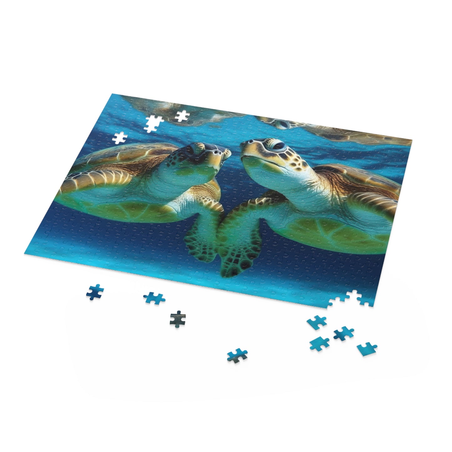 Serene Turtle Paradise Puzzle for Animal Lovers - Relaxing jigsaw puzzle of turtles swimming under the sea.