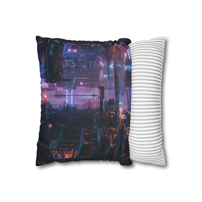 "Escape to a cyberpunk cityscape with this neon-lit pillowcase | High-quality material, comfortable, stylish | Great gift for all seasons"