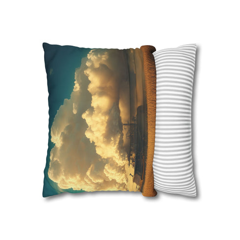 Machine Harvesting Dreams from Clouds (Edition II) — 40×40 Cushion Cover — Sofa & Living Room Lifestyle View
