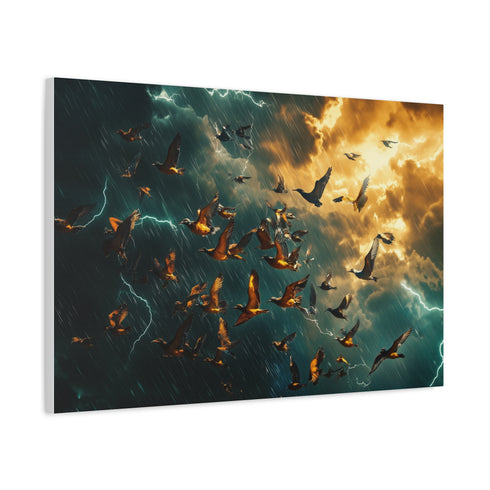Birds of Glass Flying through Thunder Stretched Canvas Wall Art