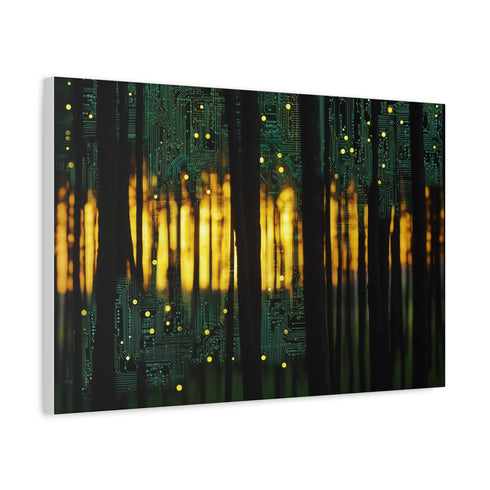 Circuit Board Forest in Sunrise — Canvas Wall Art — Side Profile & Stretched Corner Detail