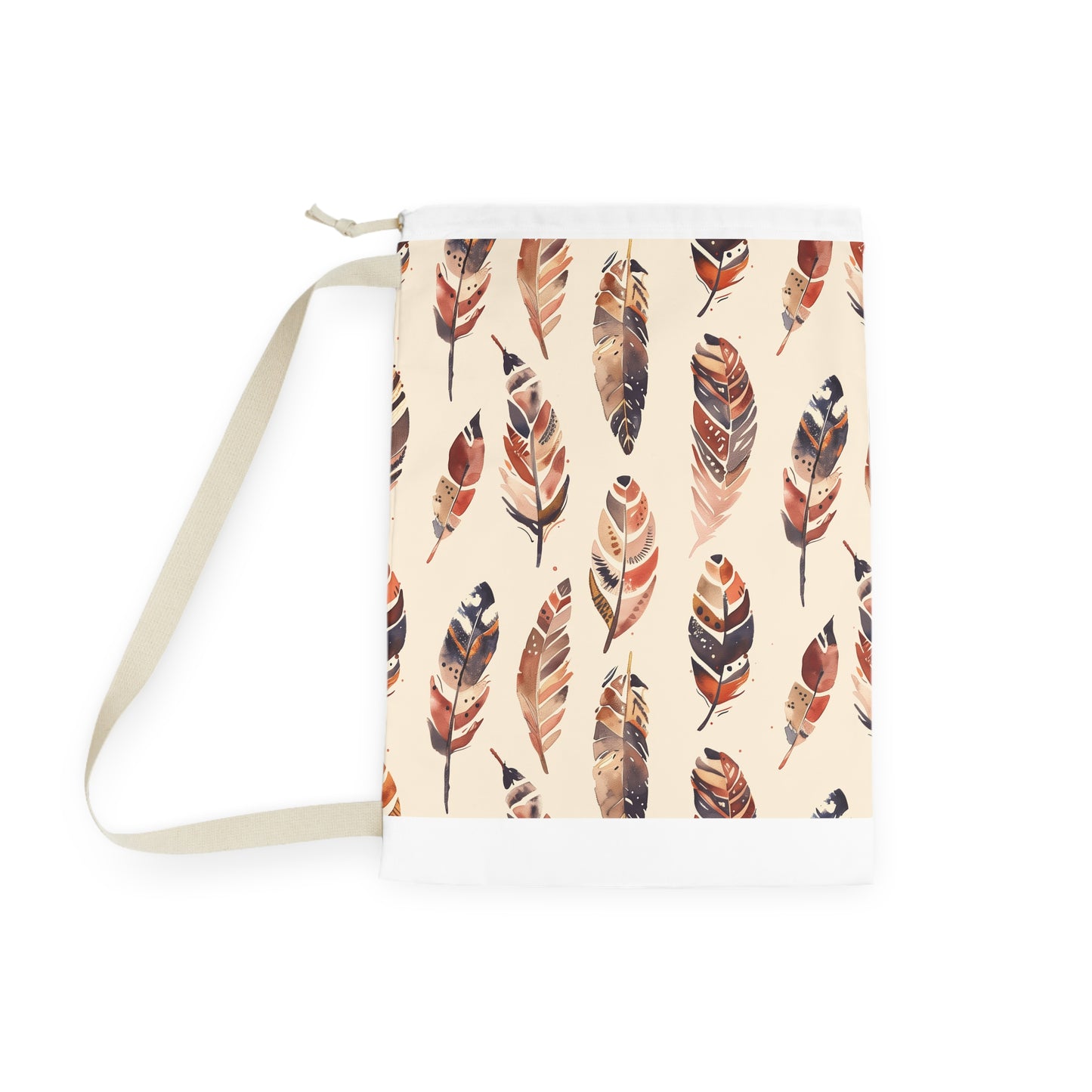 "Boho feathers laundry bag with seamless pattern, stylish way to transport laundry"