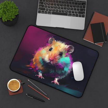 Adorable Neon Hamster Watercolor Desk Mat - Protect your desk in style with this playful paradise accessory.