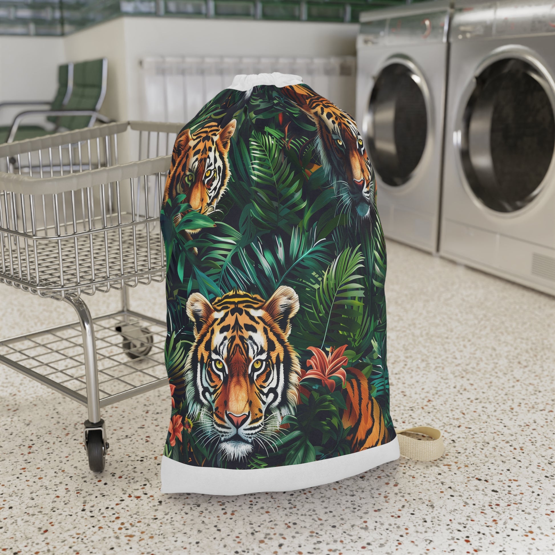 "Jungle Safari Laundry Bag with Majestic Tigers - Transport your clothes in style!"