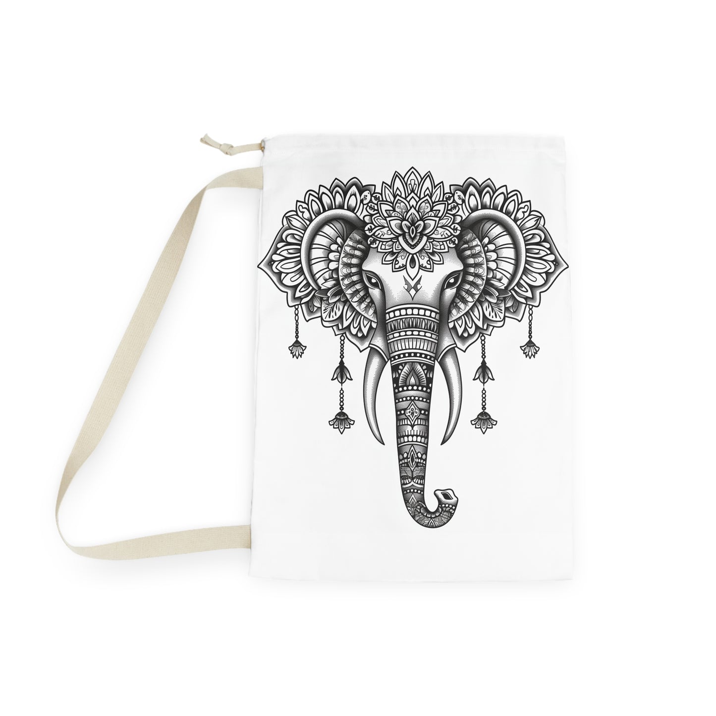 "Stylish Mandala Elephant Laundry Bag with ornate details, durable design"