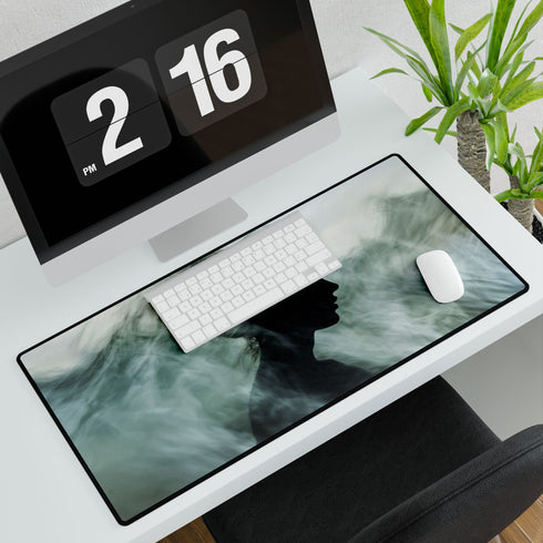 Abstract Waves Forming Human Silhouette — XL & XXL Desk Mat — 3mm Non-Slip Natural Rubber Base Detail