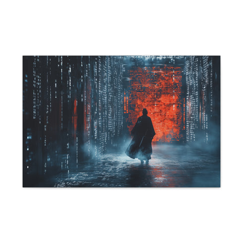 Samurai Walking Through Shattered Code — Canvas Wall Art — Living Room Wall Lifestyle View