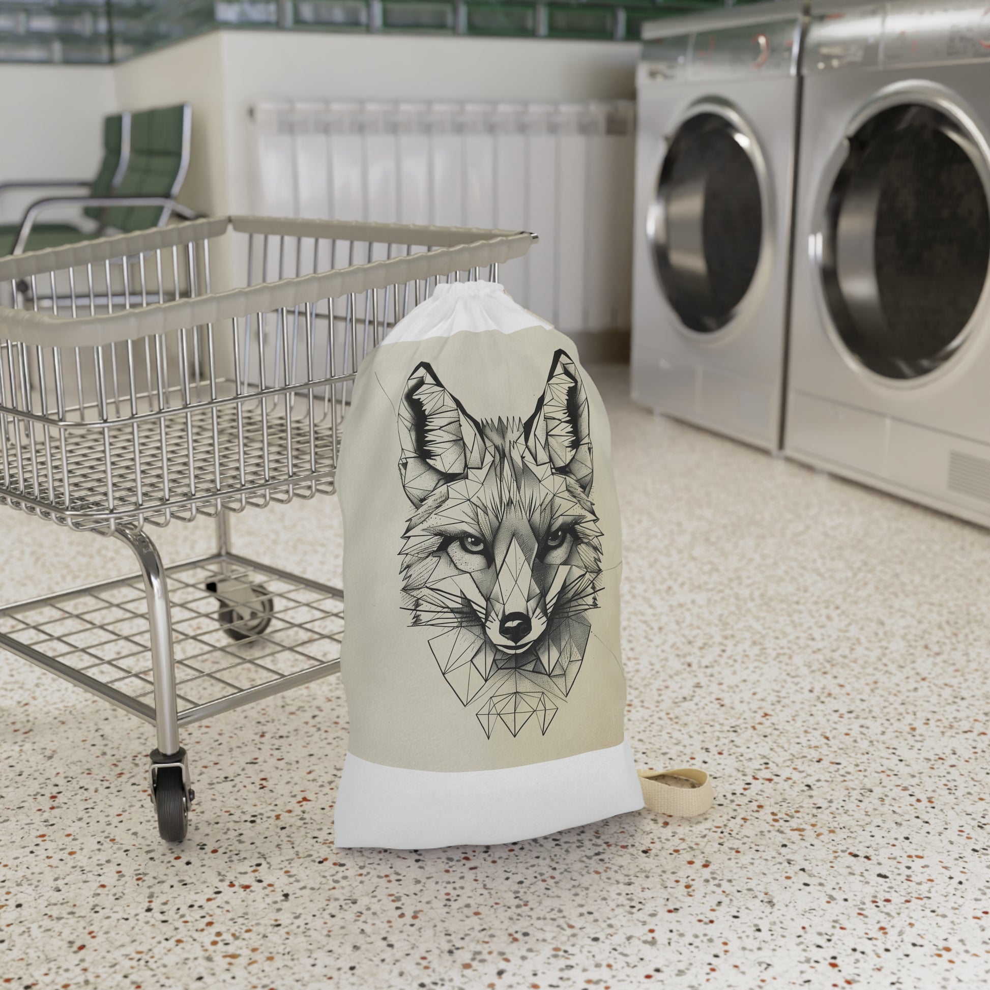 "Fox geometric laundry bag with bold angular lines for stylish organization"