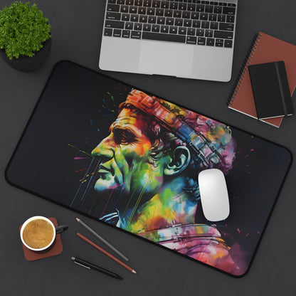 "Neon Caesar Watercolor Desk Mat - Vibrant and durable workspace accessory for style and function"