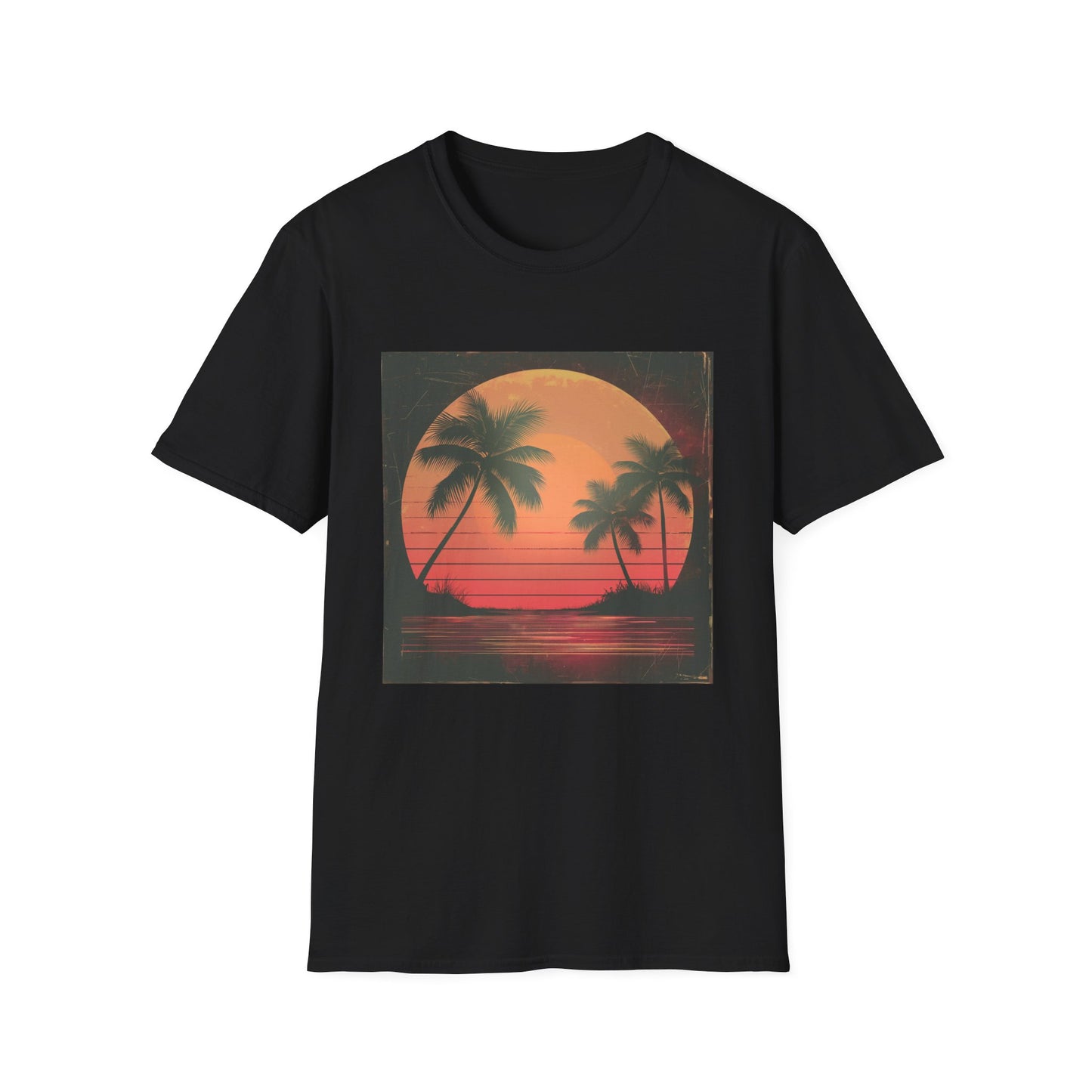 Palm Paradise: Retro Sunset Escape T Shirt | T-Shirt | DTG, Men's Clothing, Regular fit, T-Shirts, Unisex, Women's Clothing | Prints with Passion