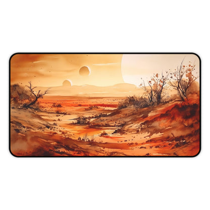 "Enhance productivity with Desert Oasis Desk Mat - mesmerizing desert landscape design for your workspace"