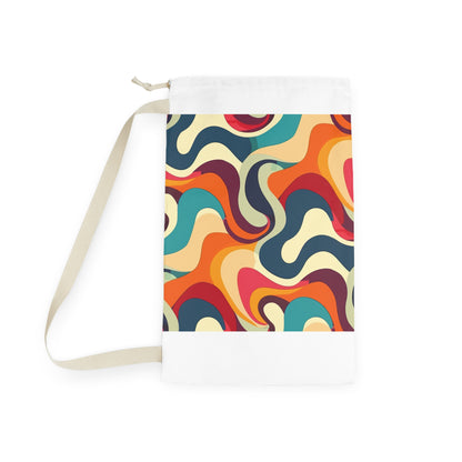 "Retro Waves laundry bag in vibrant colors, adds fun to laundry routine, keeps clothes organized"