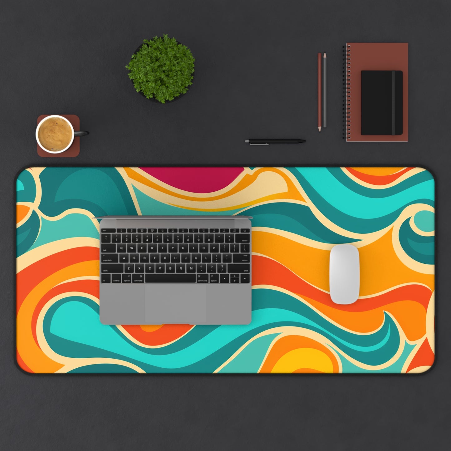 "Retro Waves Desk Mat – Vibrant Seamless Pattern for Stylish Workspace Decor"