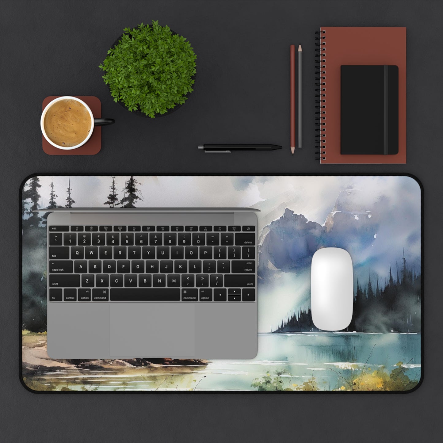 "Serene Wilderness Lake Desk Mat - Nature-Inspired Workspace Productivity Boost"