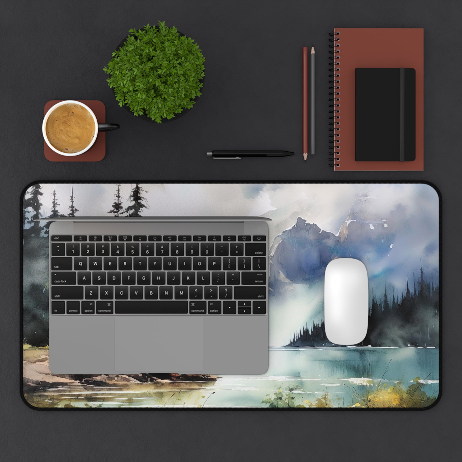 "Serene Wilderness Lake Desk Mat - Nature-Inspired Workspace Productivity Boost"