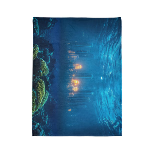 Sunken City Glowing through Coral Reef Plush Fleece Throw Blanket