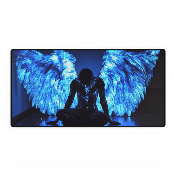 Fallen Angel with Glowing Wings — XL & XXL Desk Mat — Full Top-Down Artwork View