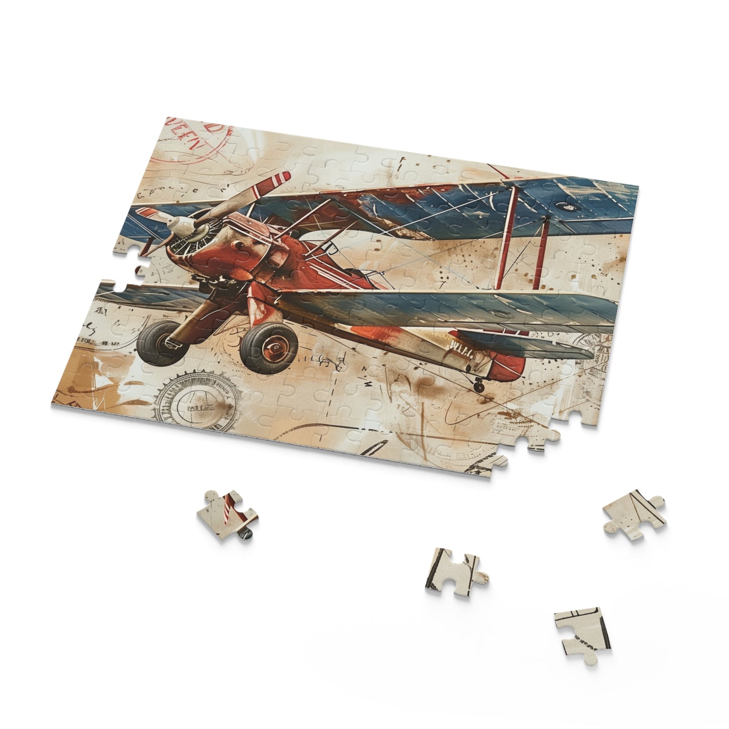 Vintage Airplane Travel Stamp Jigsaw Puzzle - Colorful travel stamp design for aviation enthusiasts and travel lovers. Let your imagination take flight.