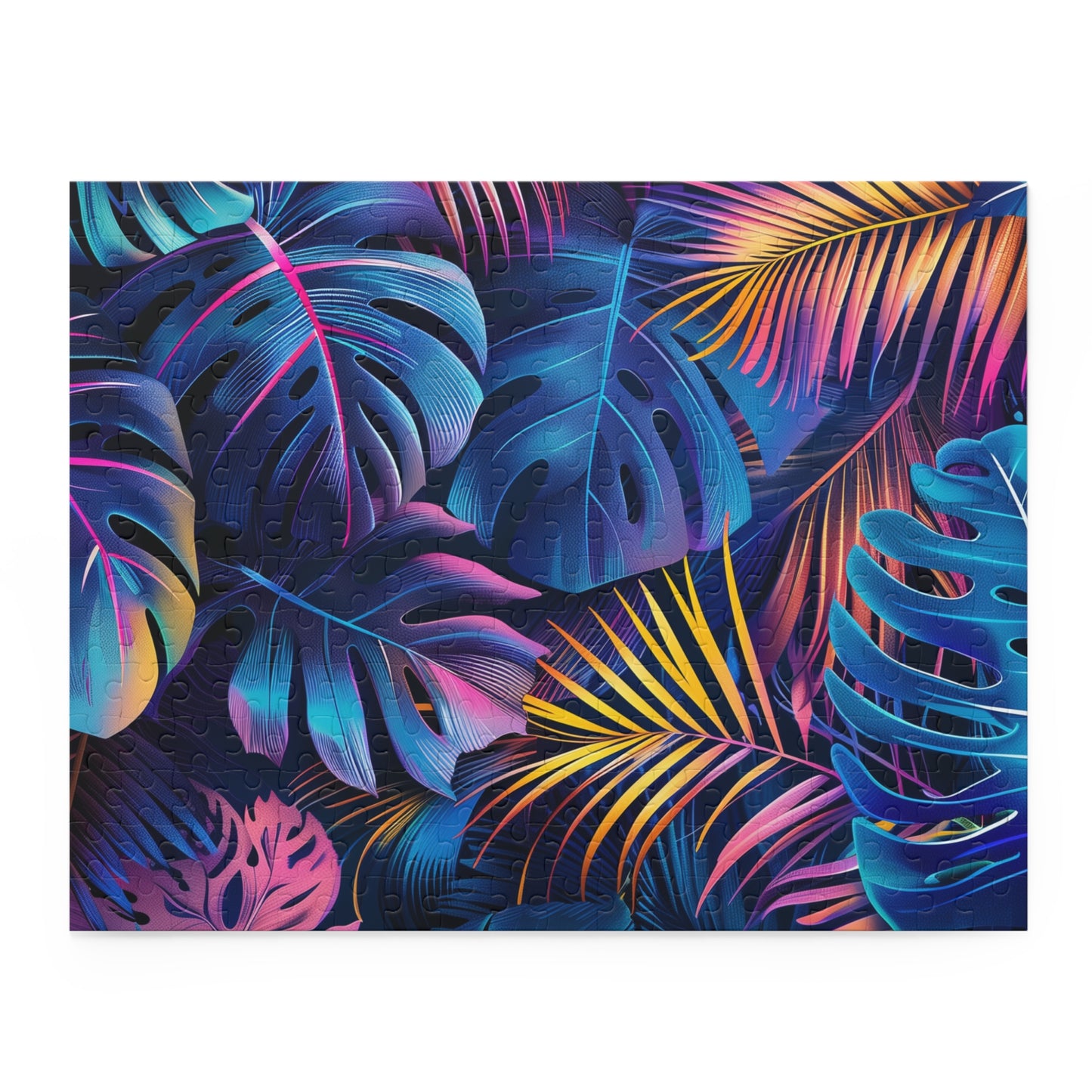 Neon Jungle Jigsaw Puzzle - vibrant tropical leaves and palm trees for relaxation