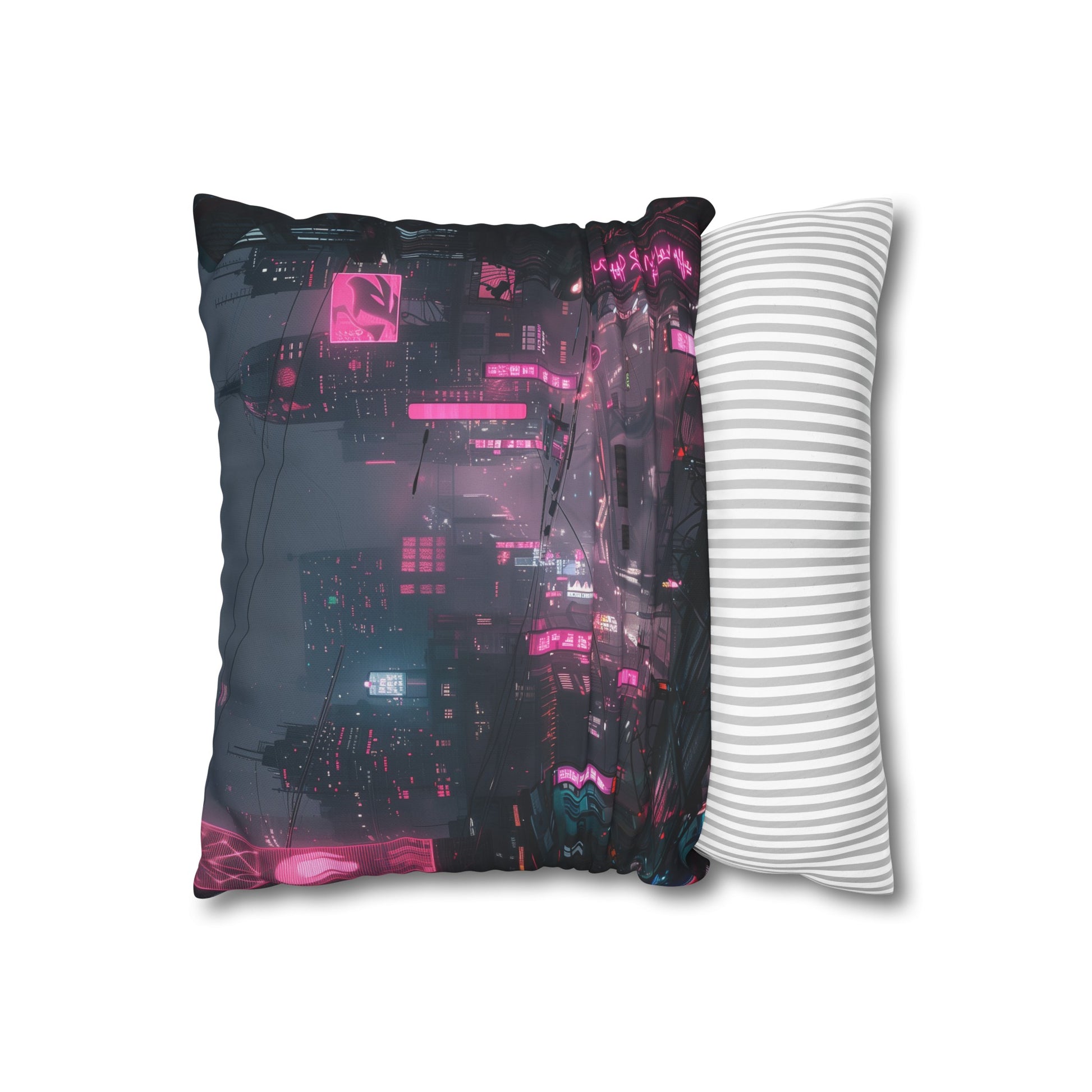 "Neon-lit Cyberpunk Cityscape Dreams Pillowcase - High-quality, stylish design perfect for all seasons. Great gift idea! Shop now"